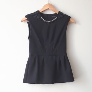 Zara Jewel Neck Embellished Peplum Top Black